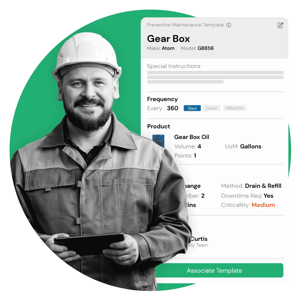 engineer portrait with example lubrication template modal