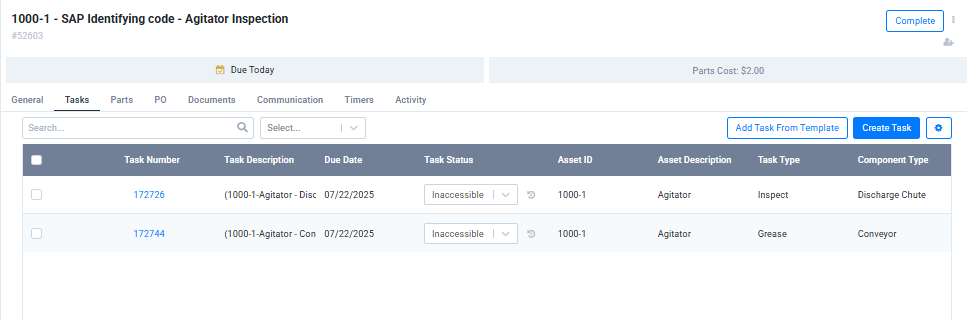 SAP Work Order Screen Shot